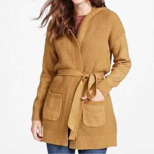 L.L. Bean All-Day Waffle Sweater Hooded Wrap Cardigan Size Medium